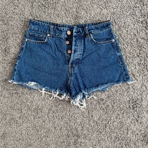 Distressed medium wash shorts, denim, high waisted